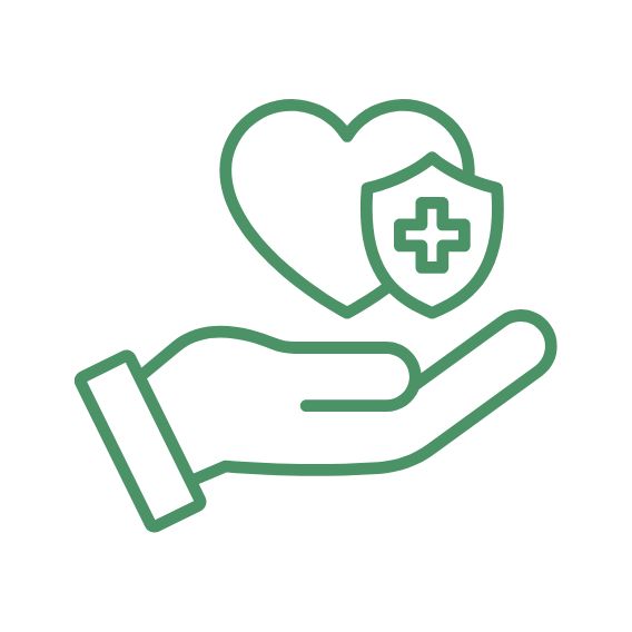 Icon auf der Hand schwebt ein Herz und Gesundheitssymbol