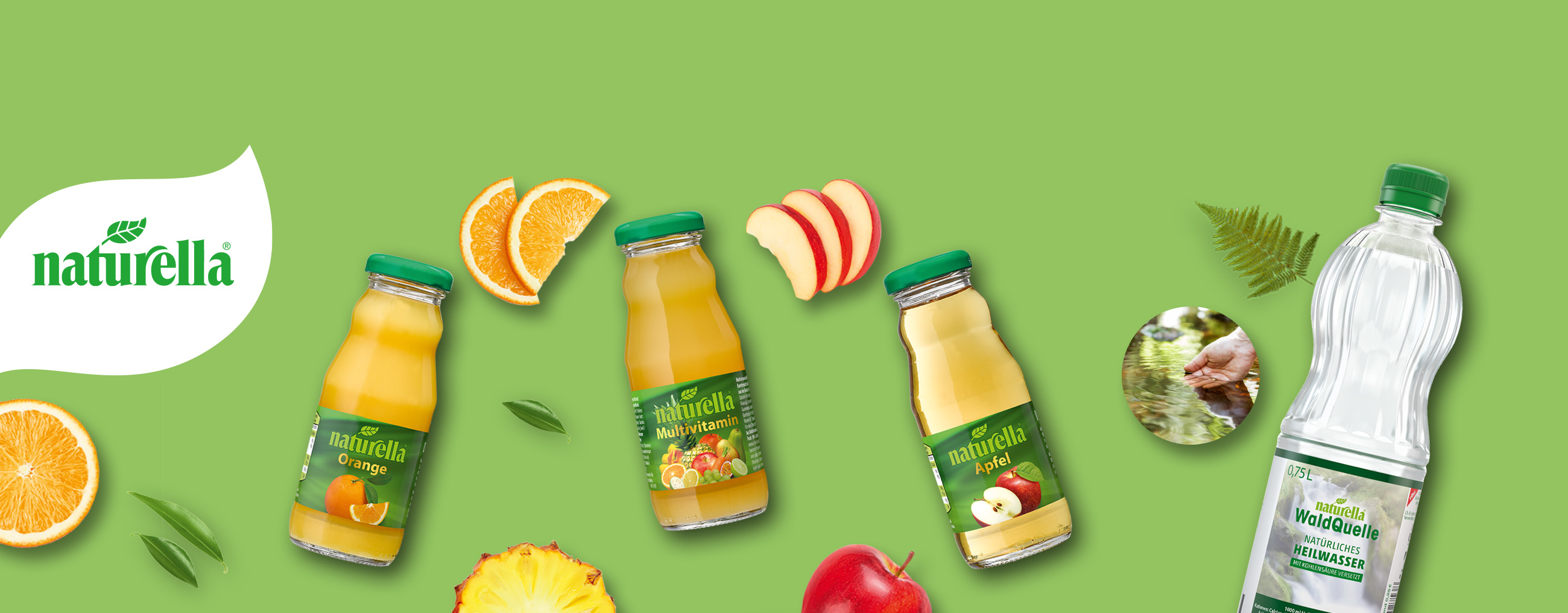 Apfel, Orange, Multisaftn und Heilwasser